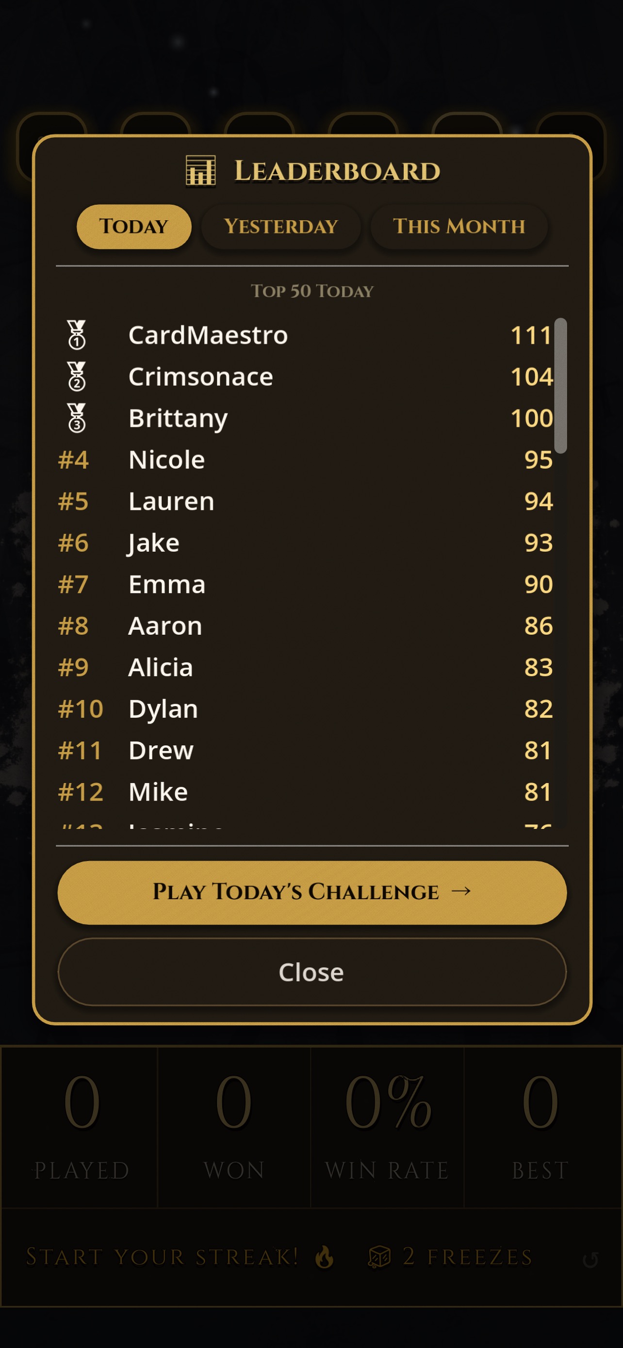 Kazoku leaderboard